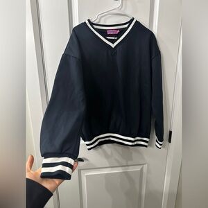 106. Edikted Navy and White V-Neck Sweater